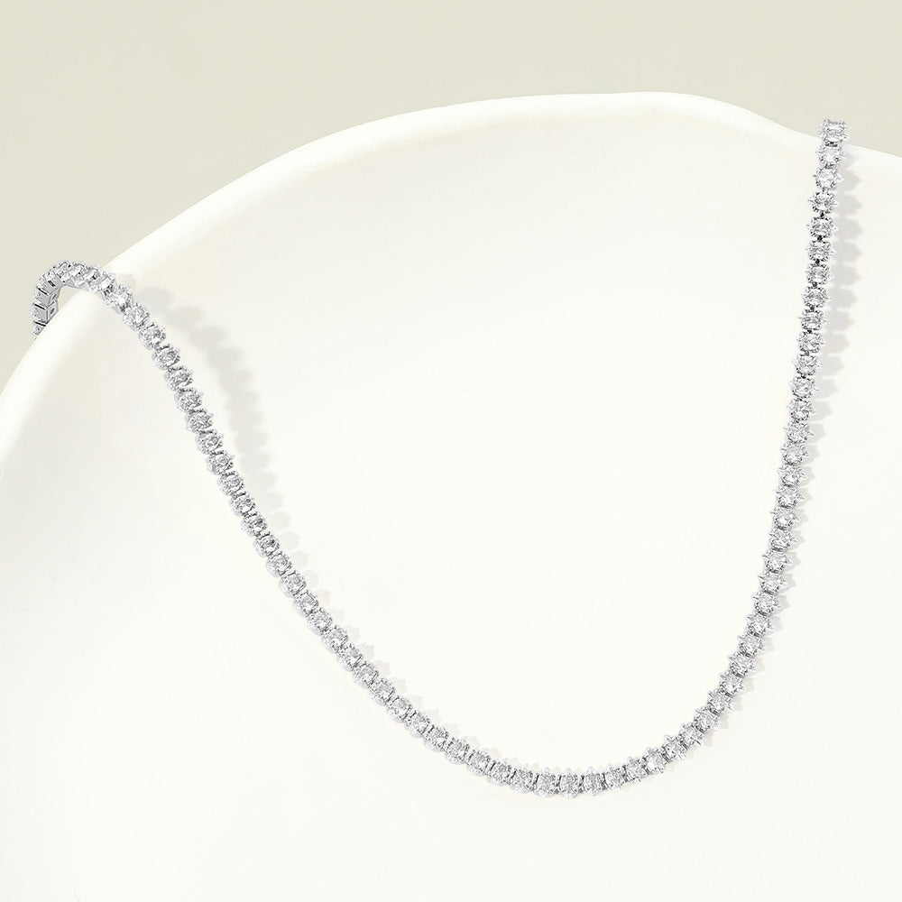 White Gold Dipped Round Crystal Tennis Chain Necklace