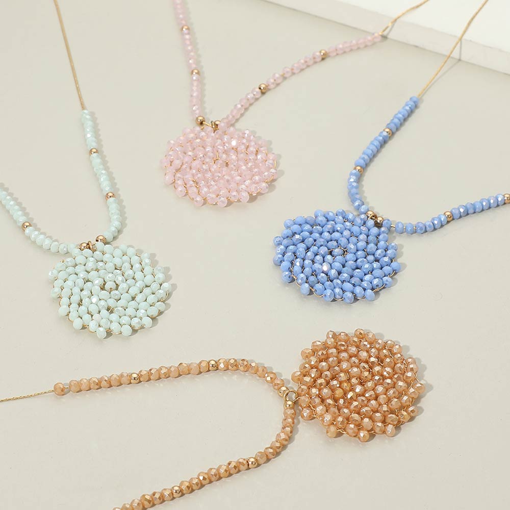 Round Beaded Pendant Statement Necklace