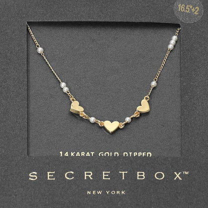 SECRET BOX_14K Gold Dipped Heart Pearl Accent Necklace