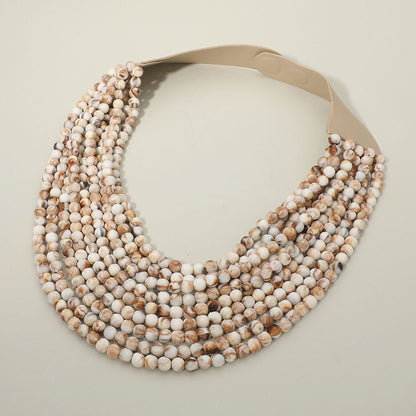 Marbled Ball Beaded Multi Layered Faux Leather Magnetic Necklace