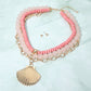 Bold Seashell Pendant Accent Multi Layered Beaded Chain Statement Necklace