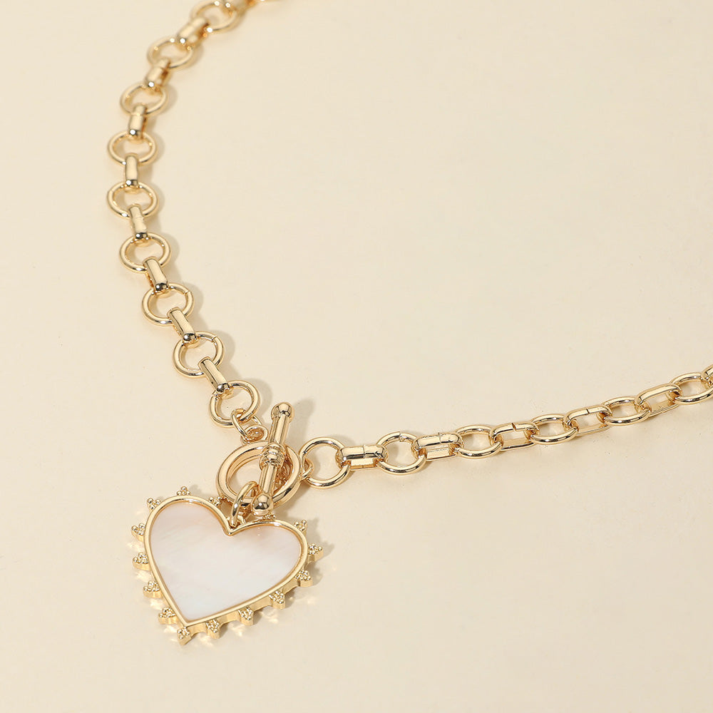 Bead Mother of Pearl Heart Charm Toggle Chain Necklace