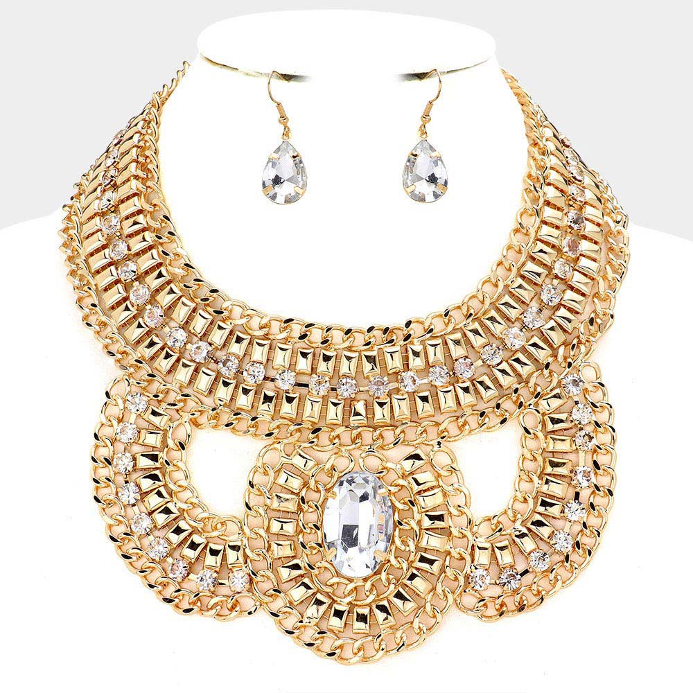 Oval Stone Accented Statement Necklace