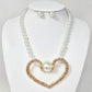 Bold Heart Pendant Pearl Beaded Statement Necklace