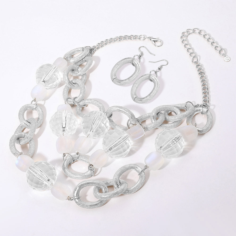 Chunky Acrylic Ball Textured Metal Ring Abstract Chandelier Statement Necklace