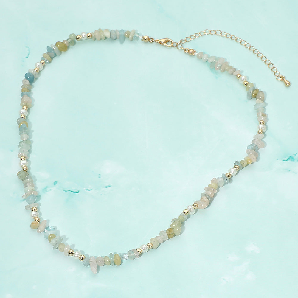 Natural Stone Pearl Beaded Chain Necklace