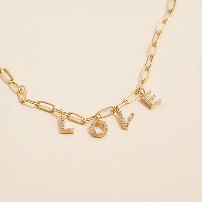Semi Fine Collection - 18K Gold Dipped Brass Metal LOVE Monogram Charm Paperclip Chain Necklace