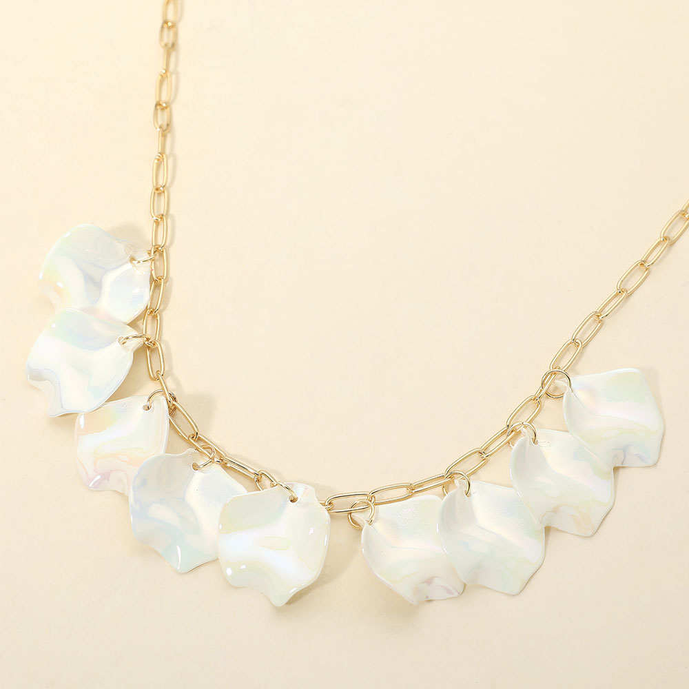 Iridescent Resin Petal Paperclip Chain Necklace
