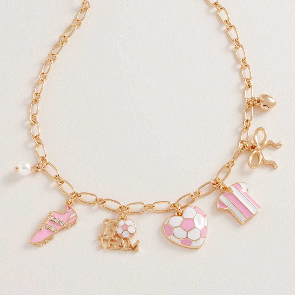 Soccer Bow Pearl Heart Charm Necklace