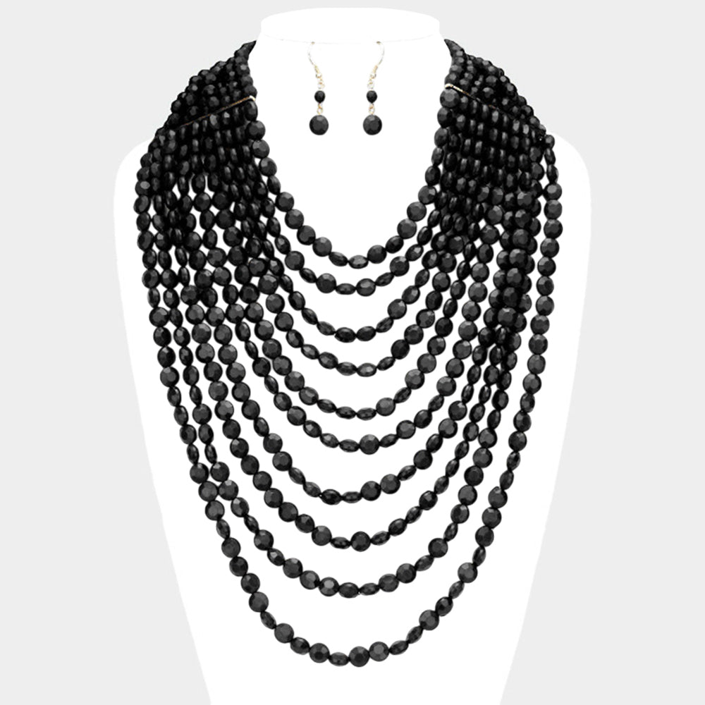 Multi Strand Faceted Beaded  Necklace