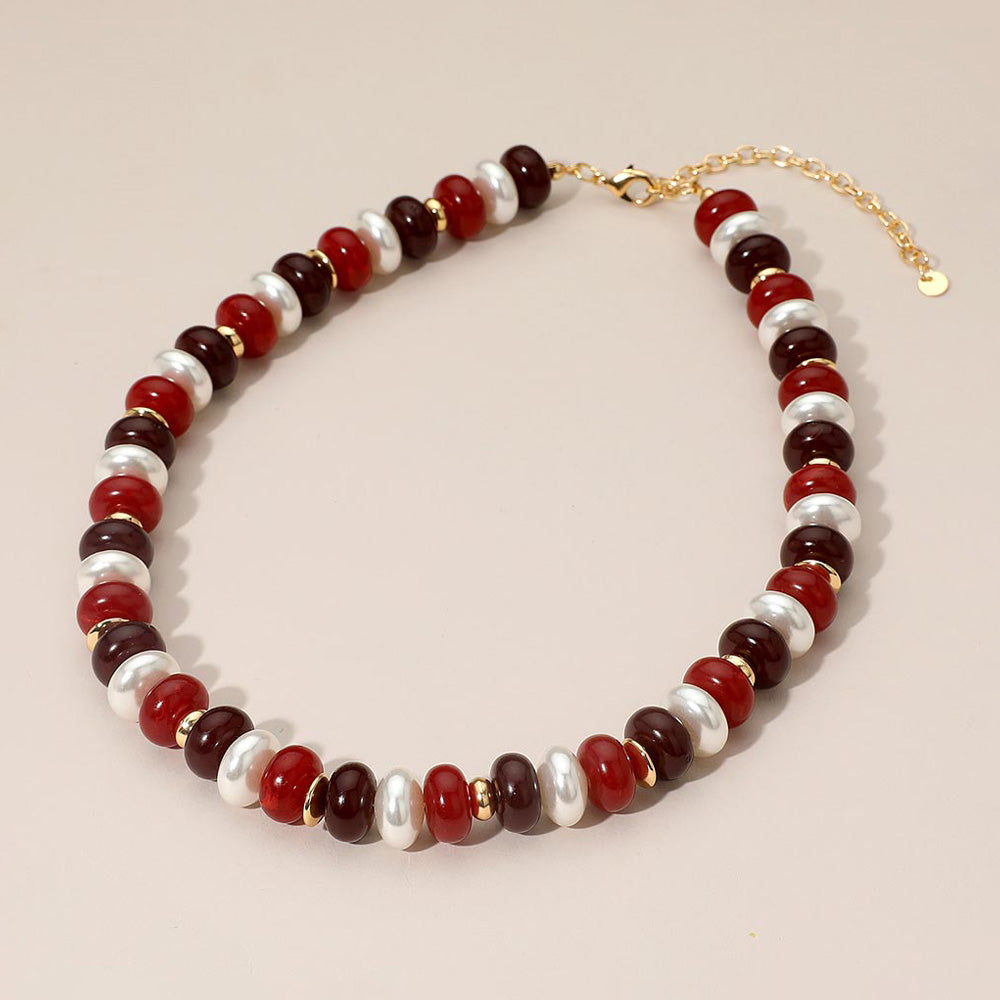 Chunky Marbled Beads Pearl Beaded Statement Necklace