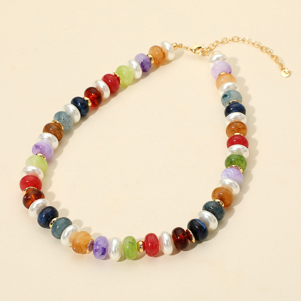Chunky Marbled Beads Pearl Beaded Statement Necklace