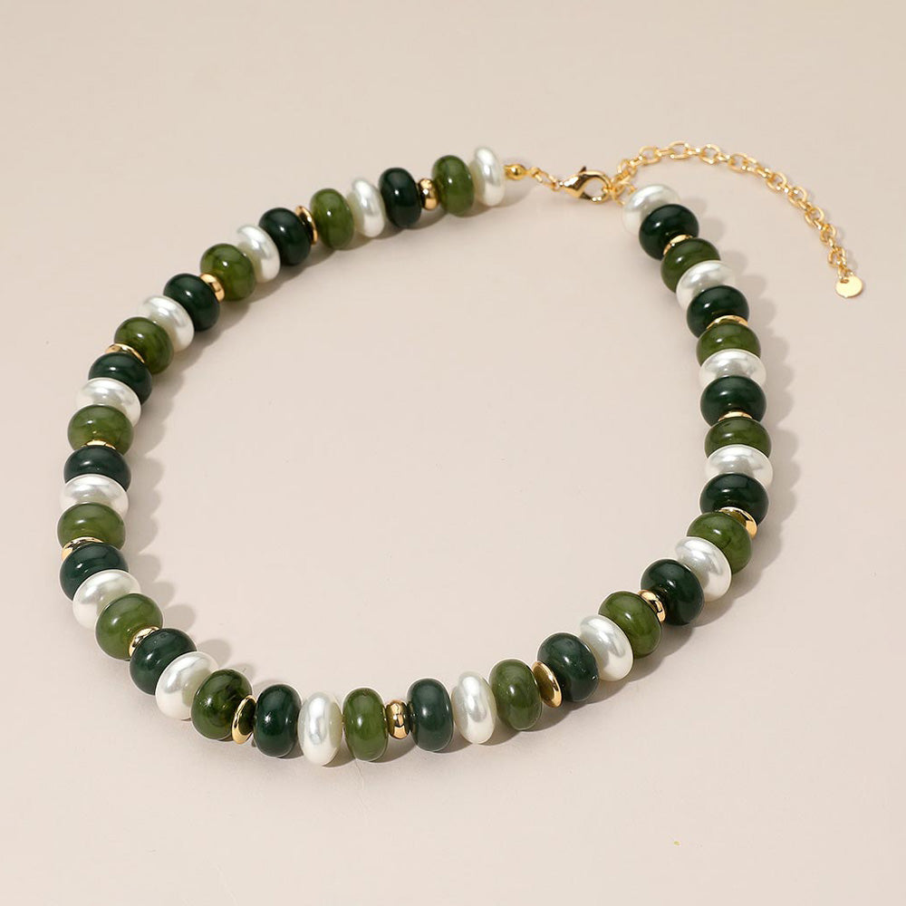 Chunky Marbled Beads Pearl Beaded Statement Necklace