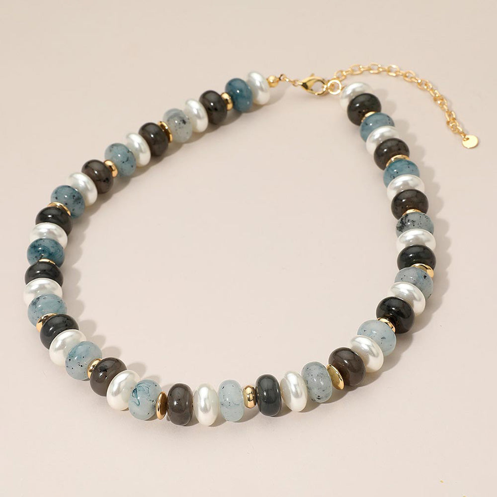 Chunky Marbled Beads Pearl Beaded Statement Necklace