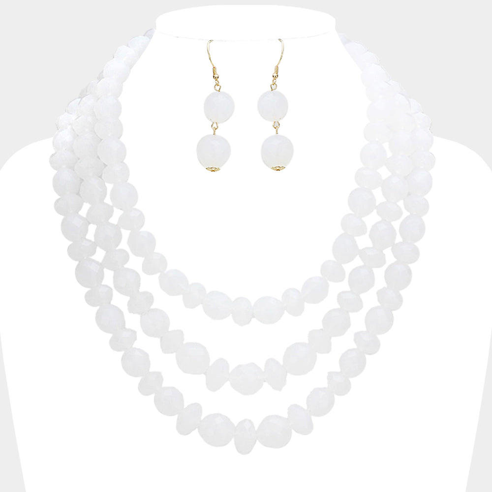 Triple Strand Beaded Bib Necklace