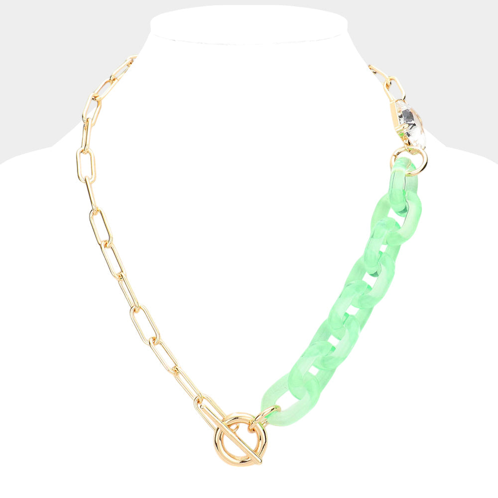 Square Stone Open Oval Resin Link Toggle Necklace