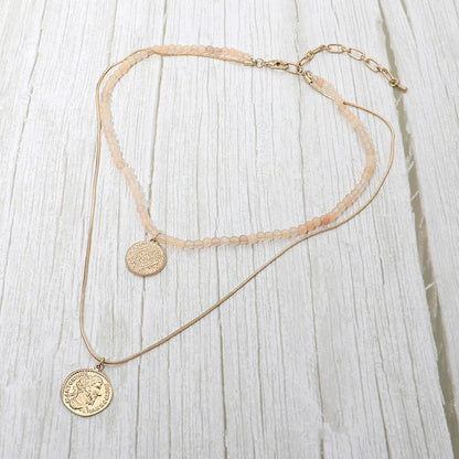 Layered Coin Pendant Beaded Necklace