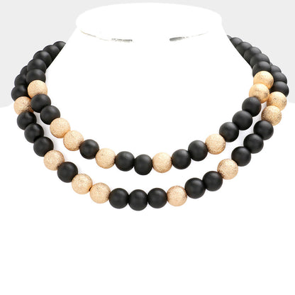 Mardi Gras Brass Metal Wood Ball Double Layered Necklace