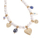 Metal Heart Locket Ceramic Ball Heart Evil Eye Charm Station Pearl Necklace