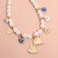 Metal Heart Locket Ceramic Ball Heart Evil Eye Charm Station Pearl Necklace