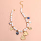 Metal Heart Locket Ceramic Ball Heart Evil Eye Charm Station Pearl Necklace