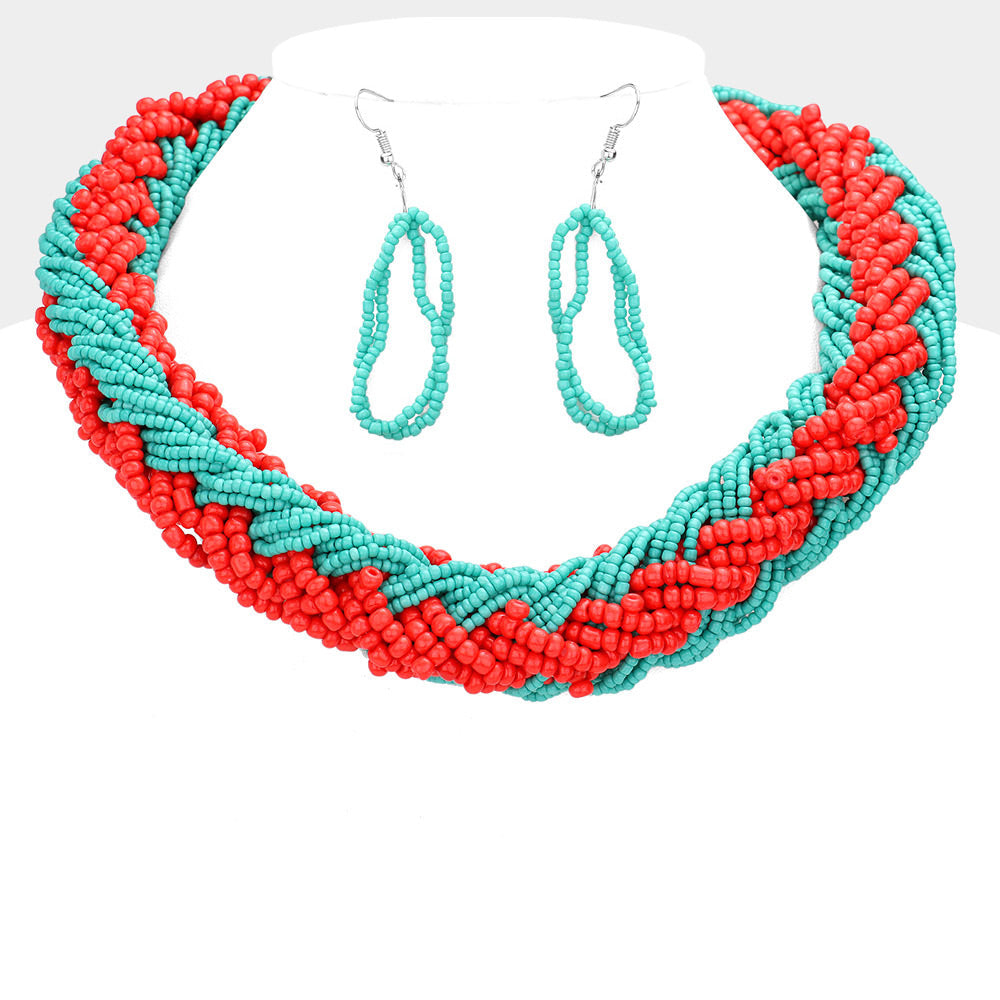 Braided Two Tone Seed Beaded Necklace