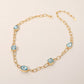 Oval Teardrop Square Stone Bezel Link Necklace