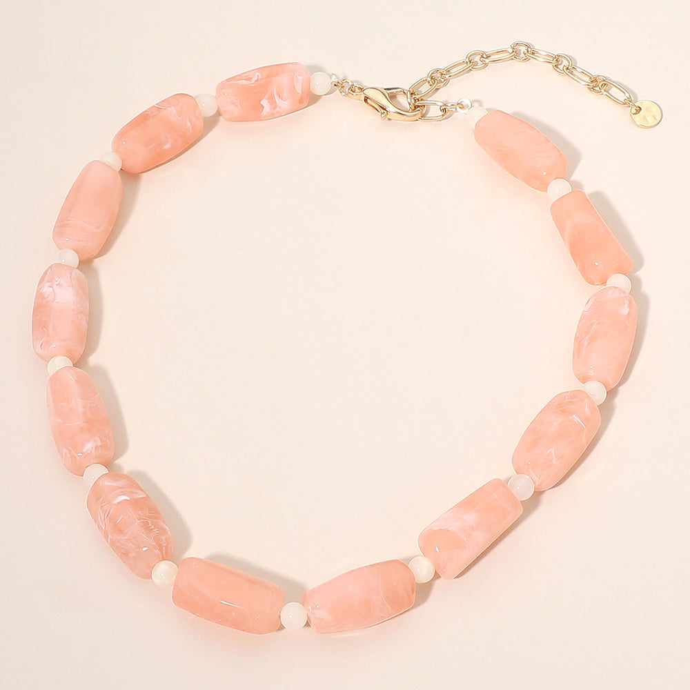 Chunky Rectangular Marbled Resin Beaded Statement Necklace