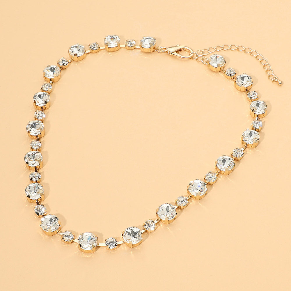 Alternating Round Stone Link Statement Necklace