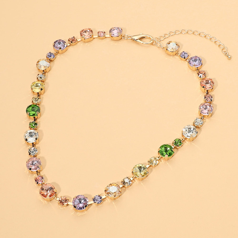 Alternating Round Stone Link Statement Necklace