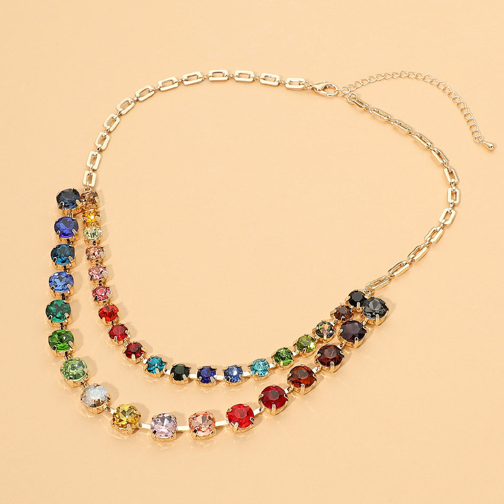 Round Stone Layered Statement Necklace