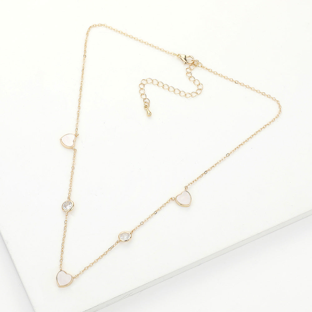 Enamel Heart Stone Bezek Station Necklace