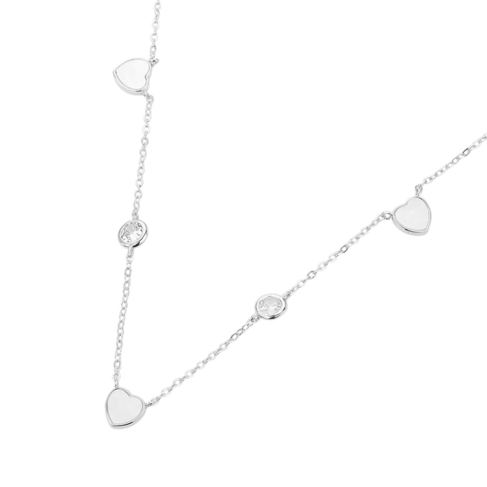 Enamel Heart Stone Bezek Station Necklace
