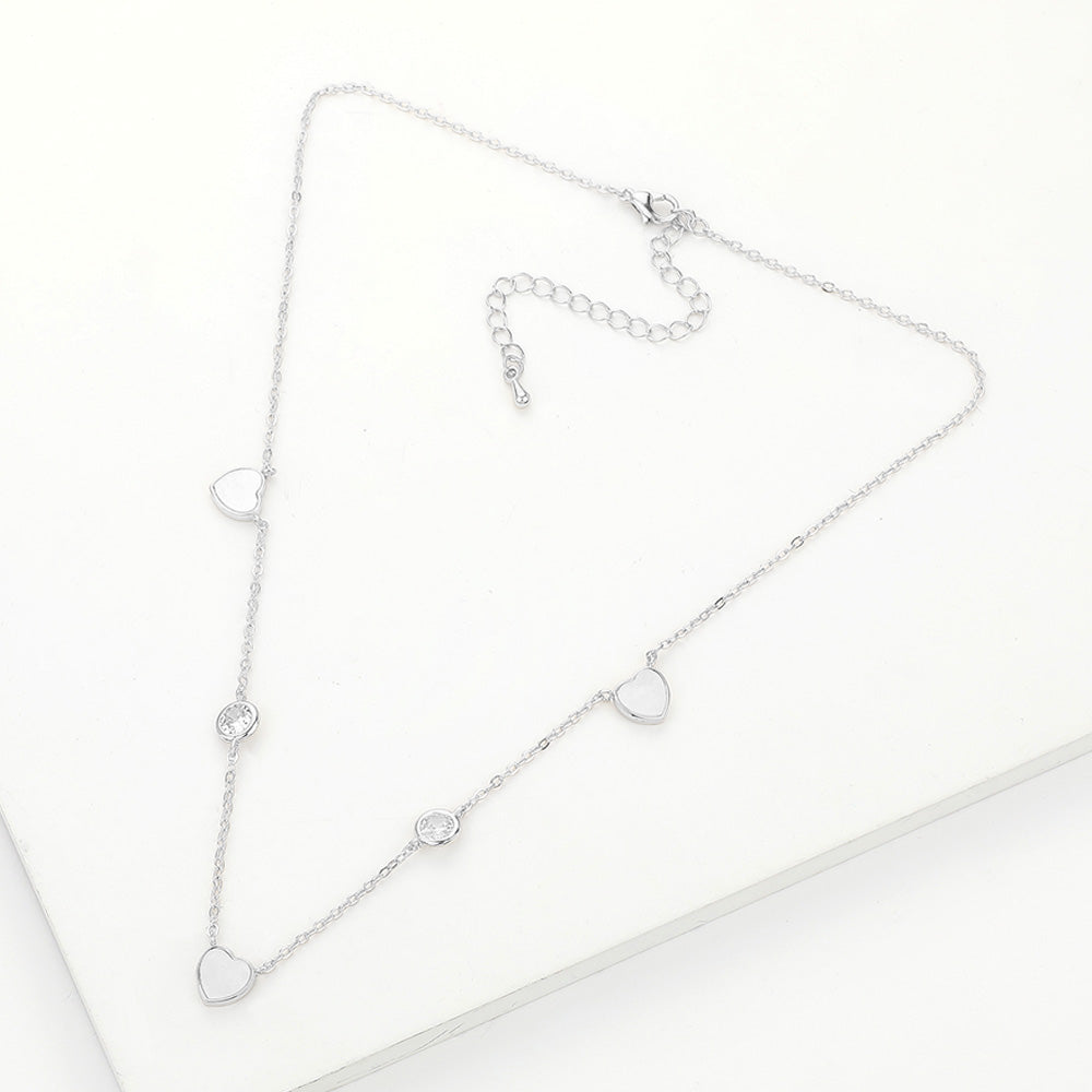 Enamel Heart Stone Bezek Station Necklace