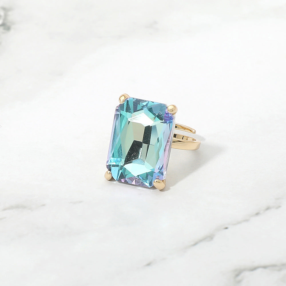 Bold Emerald Cut Stone Cluster Accent Adjustable Ring