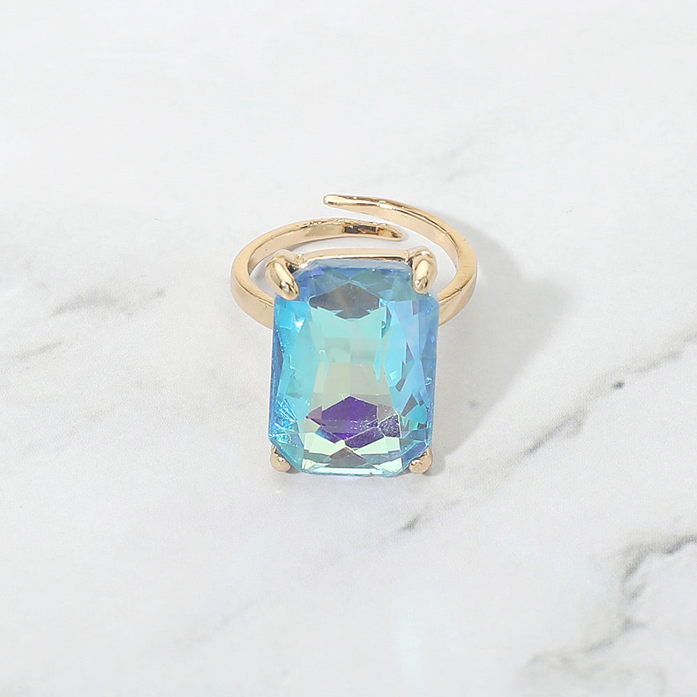 Bold Emerald Cut Stone Cluster Accent Adjustable Ring
