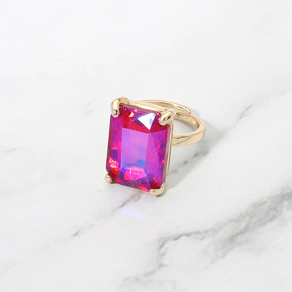 Bold Emerald Cut Stone Cluster Accent Adjustable Ring