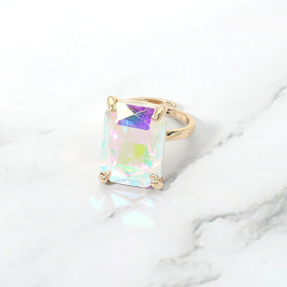 Bold Emerald Cut Stone Cluster Accent Adjustable Ring