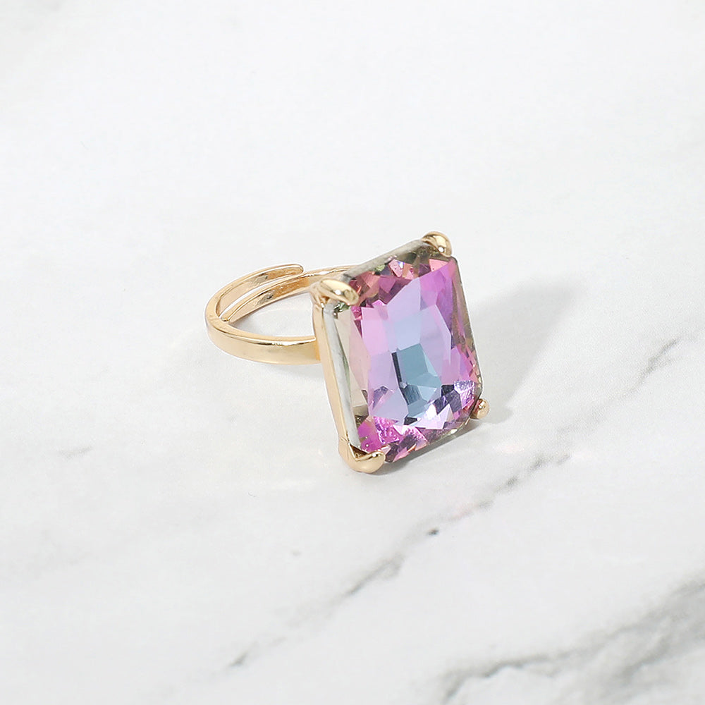 Bold Emerald Cut Stone Cluster Accent Adjustable Ring