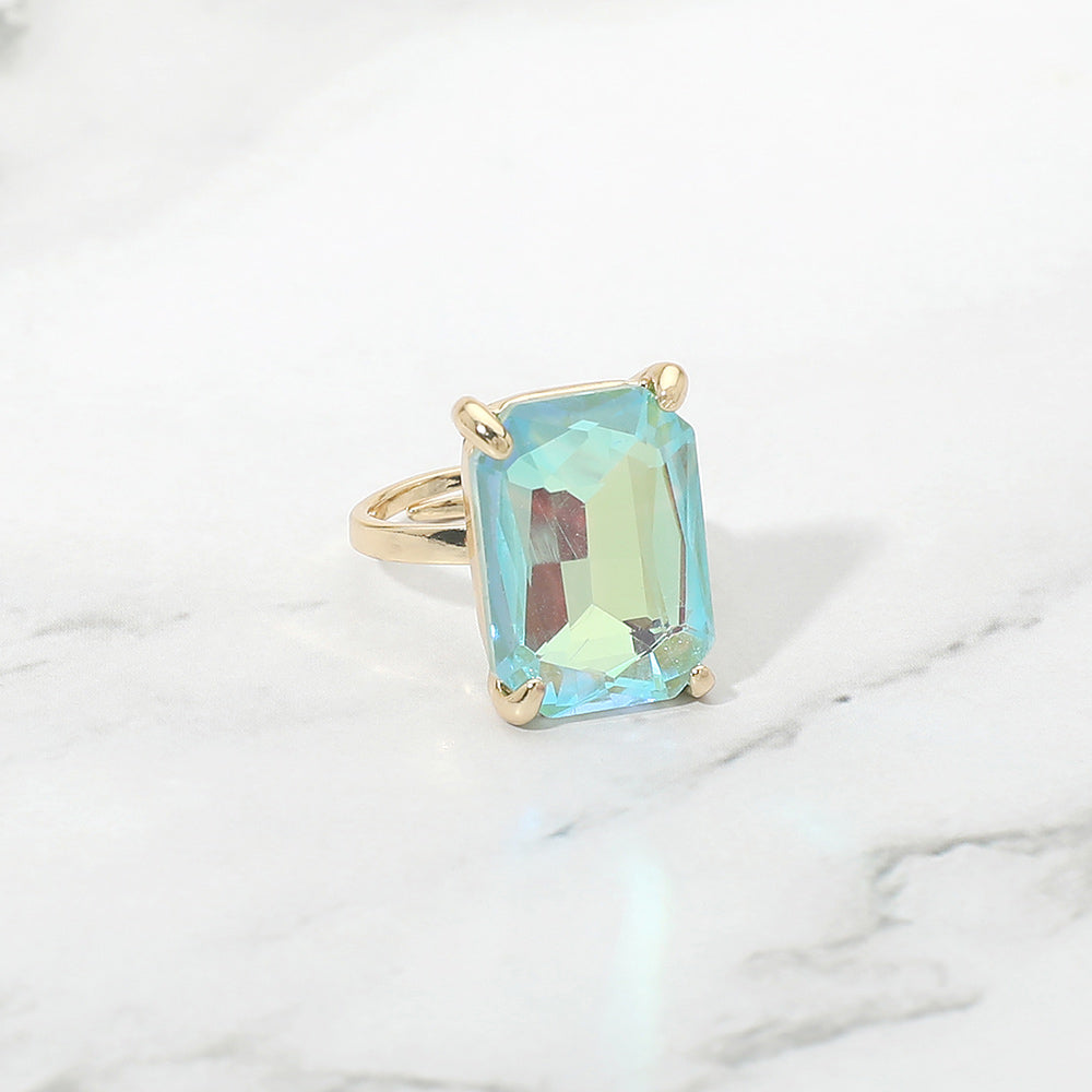 Bold Emerald Cut Stone Cluster Accent Adjustable Ring
