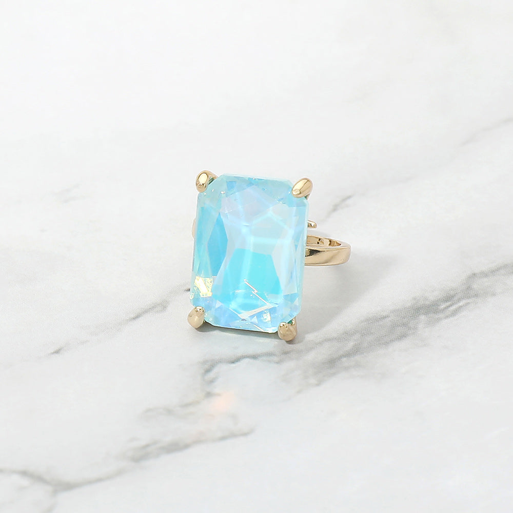 Bold Emerald Cut Stone Cluster Accent Adjustable Ring