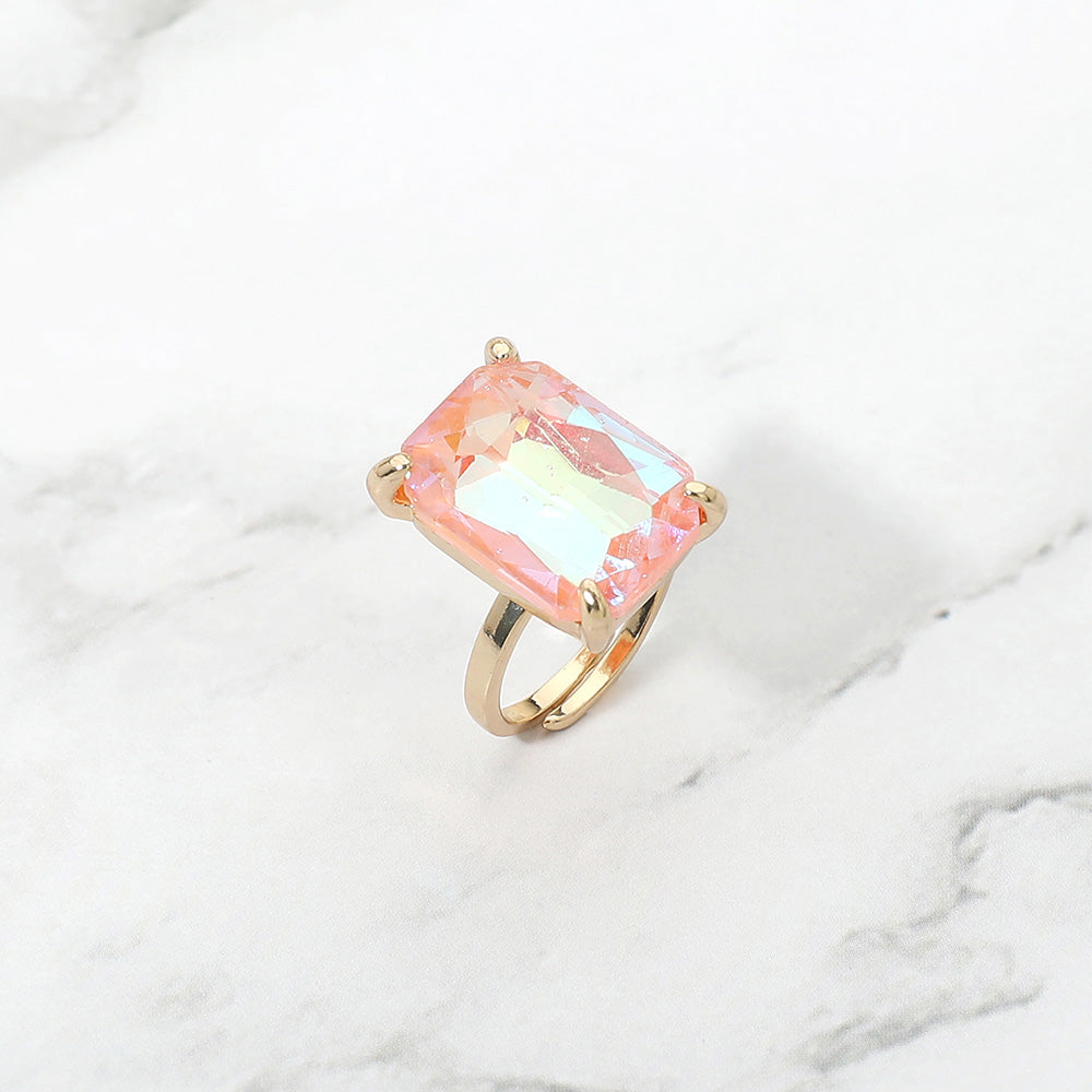 Bold Emerald Cut Stone Cluster Accent Adjustable Ring