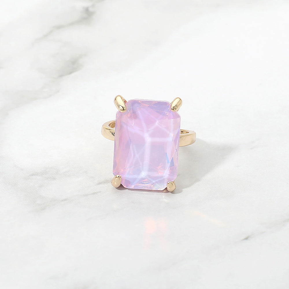 Bold Emerald Cut Stone Cluster Accent Adjustable Ring