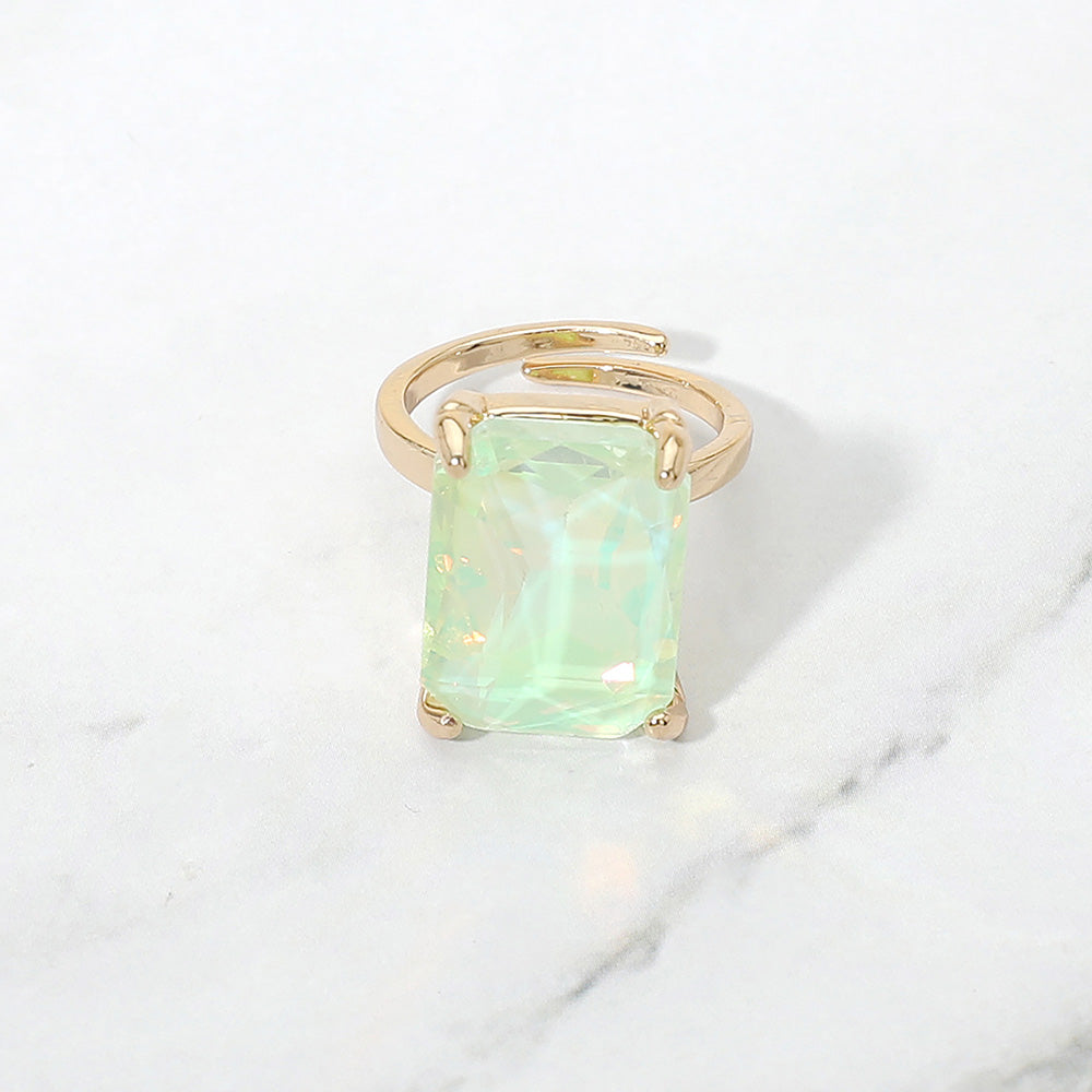 Bold Emerald Cut Stone Cluster Accent Adjustable Ring