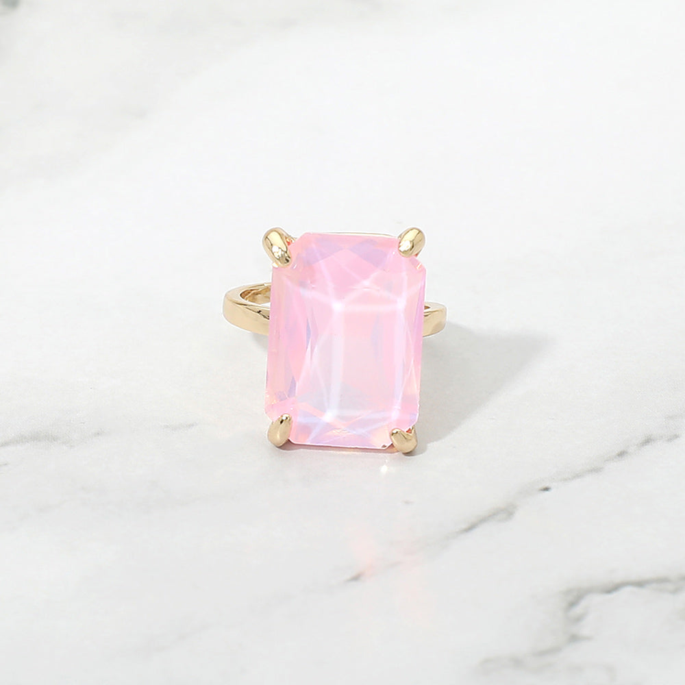 Bold Emerald Cut Stone Cluster Accent Adjustable Ring