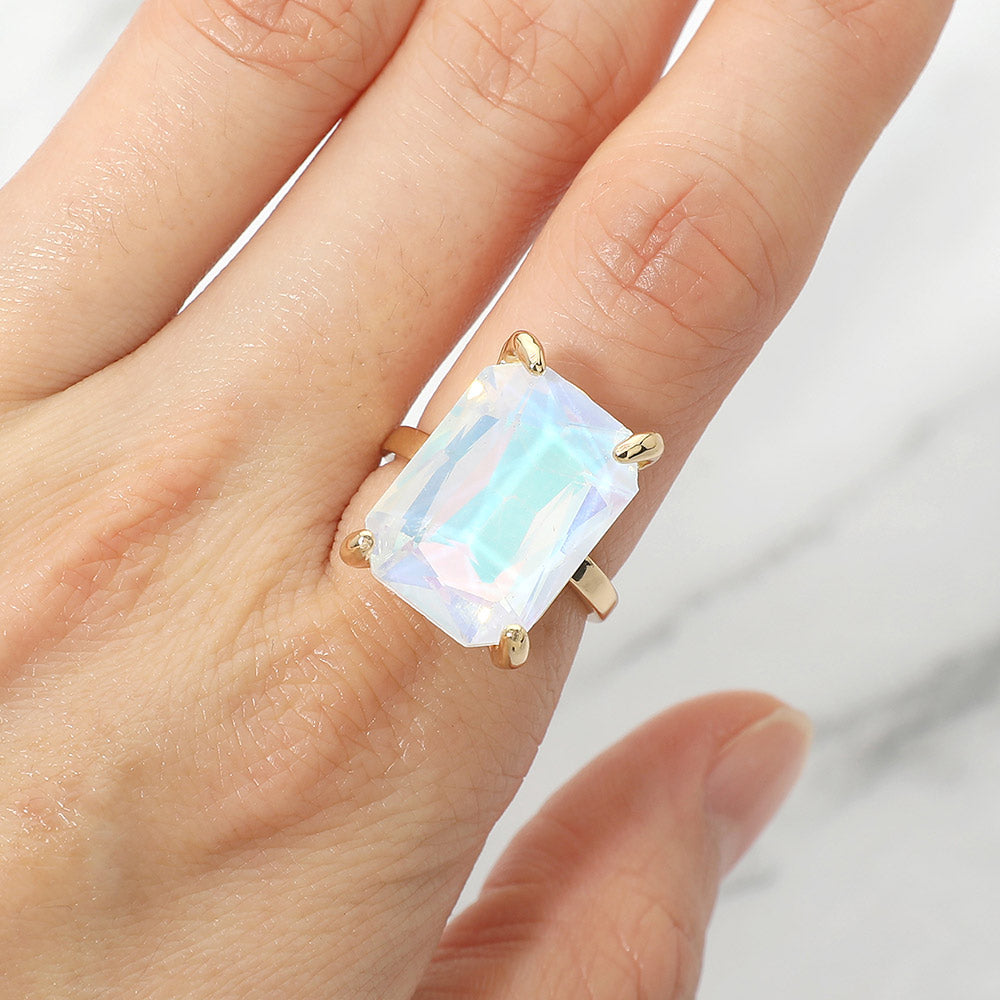Bold Emerald Cut Stone Cluster Accent Adjustable Ring