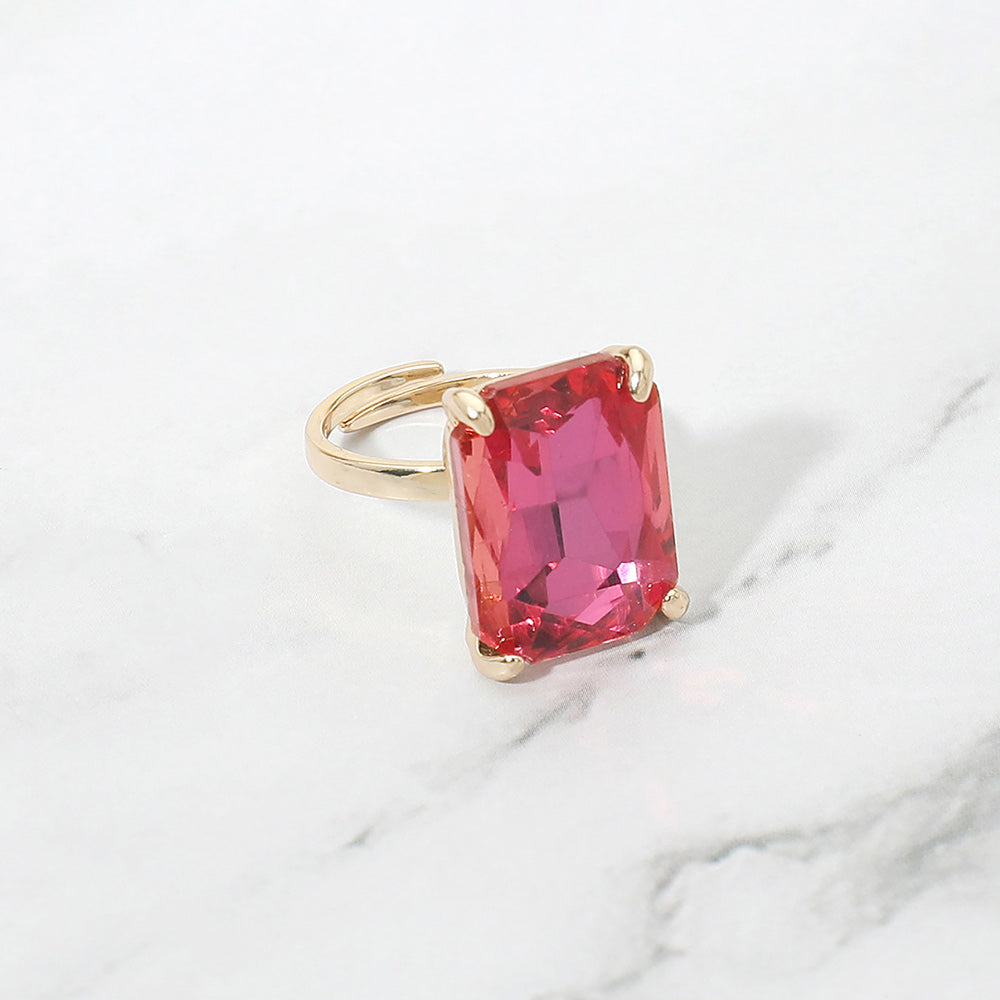 Bold Emerald Cut Stone Cluster Accent Adjustable Ring