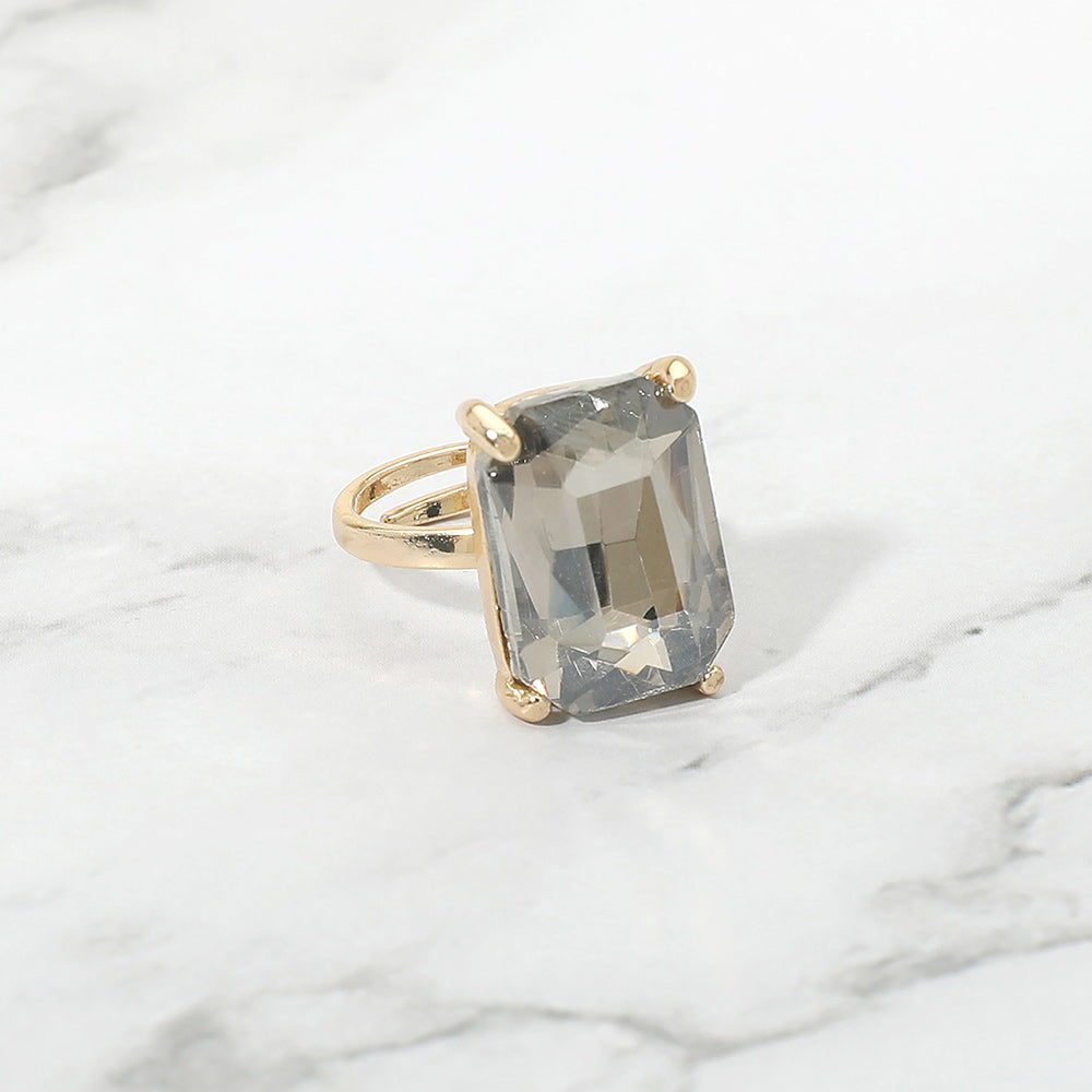 Bold Emerald Cut Stone Cluster Accent Adjustable Ring