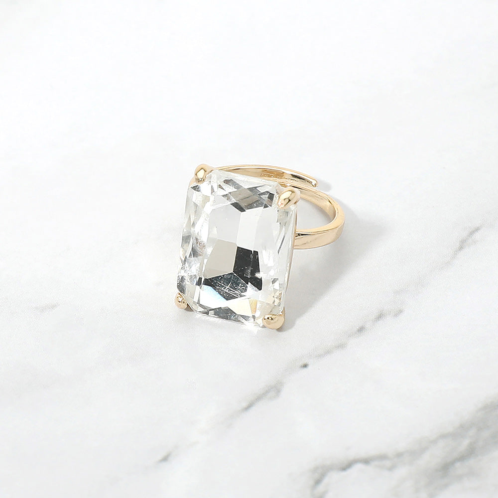 Bold Emerald Cut Stone Cluster Accent Adjustable Ring