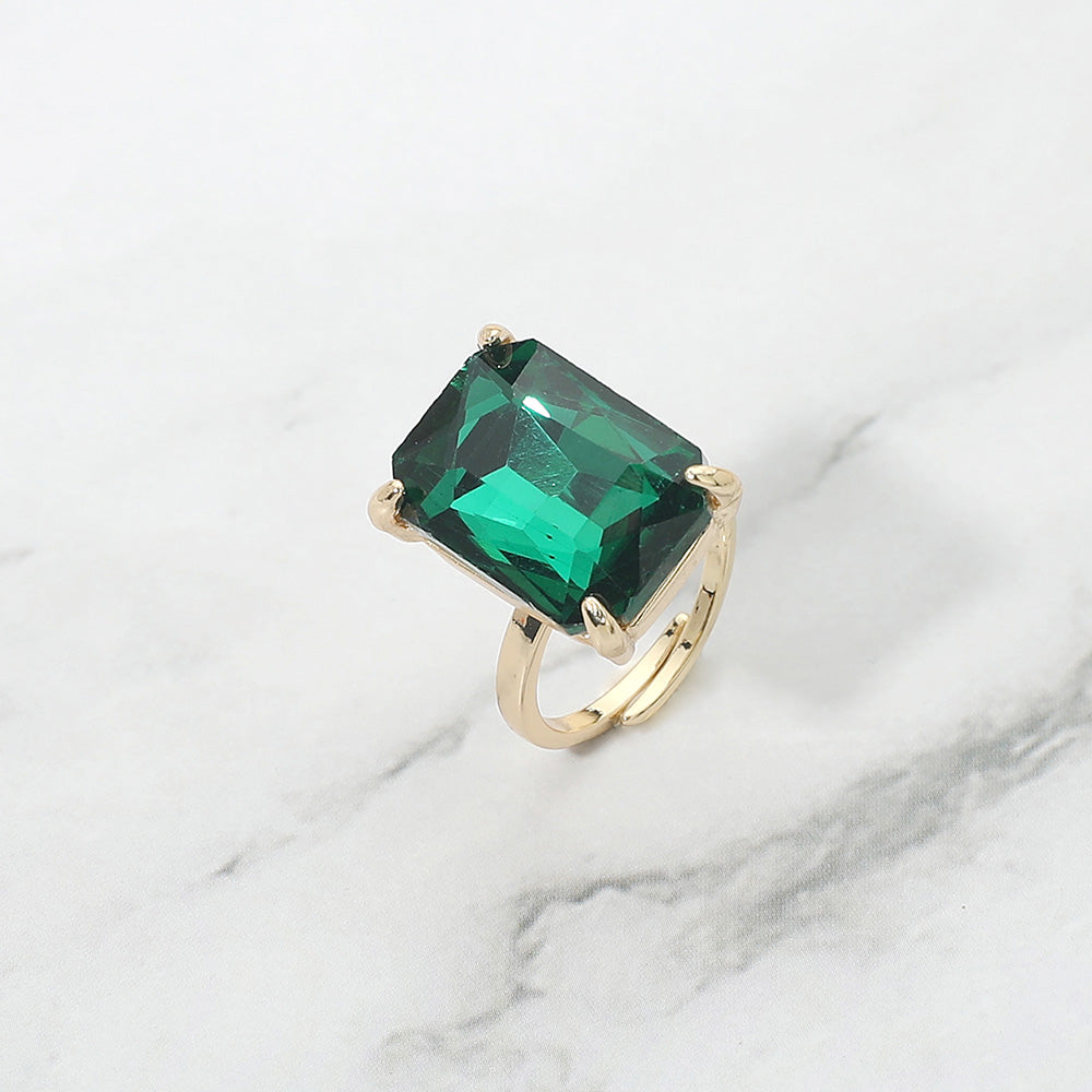 Bold Emerald Cut Stone Cluster Accent Adjustable Ring